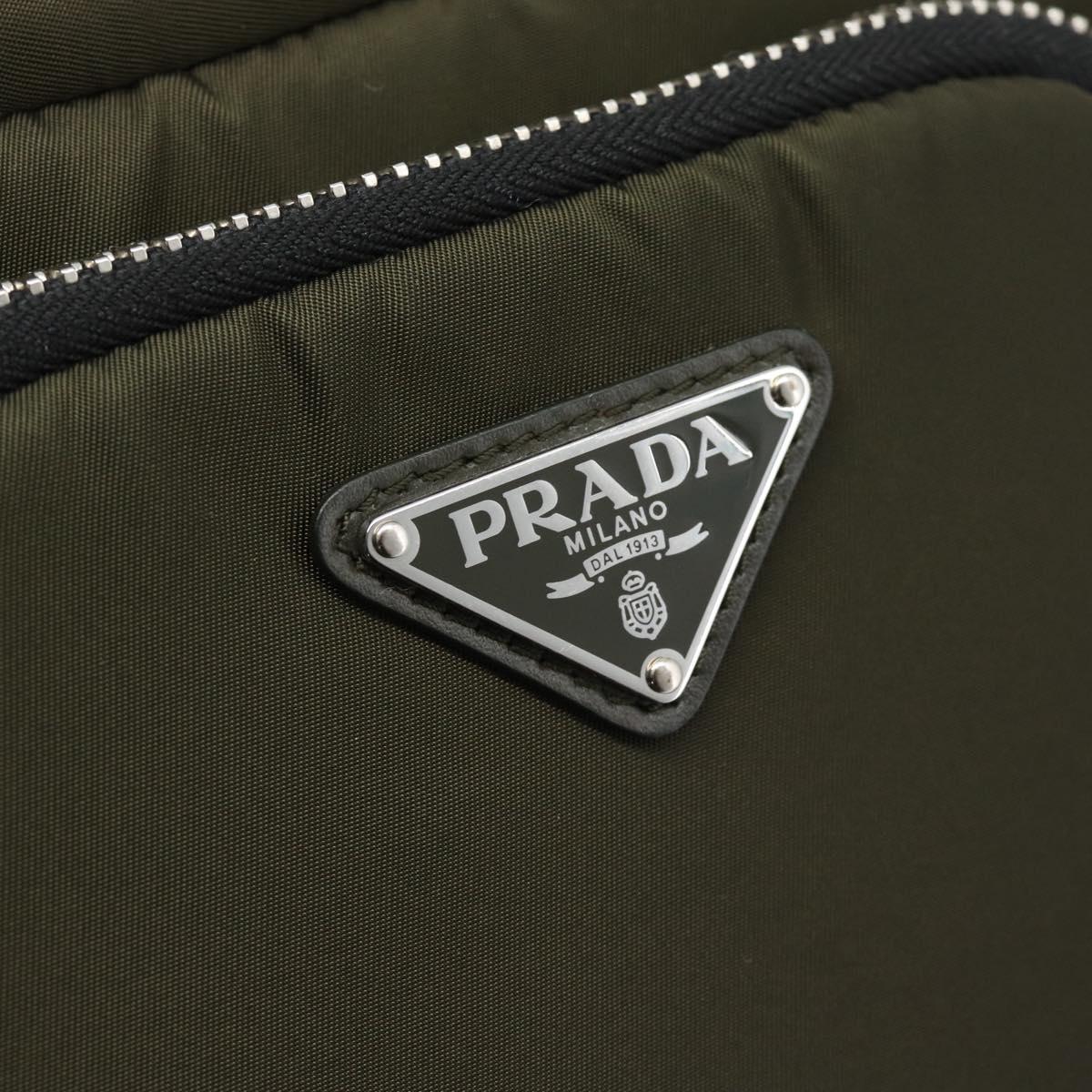 PRADA Hand Bag Nylon 2way Khaki Silver Auth SW2636SAM