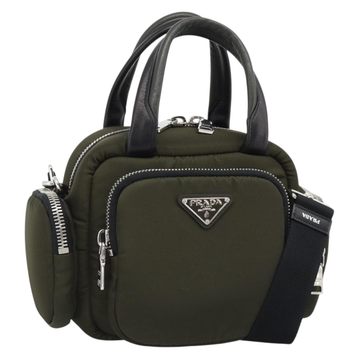 PRADA Hand Bag Nylon 2way Khaki Silver Auth SW2636SAM