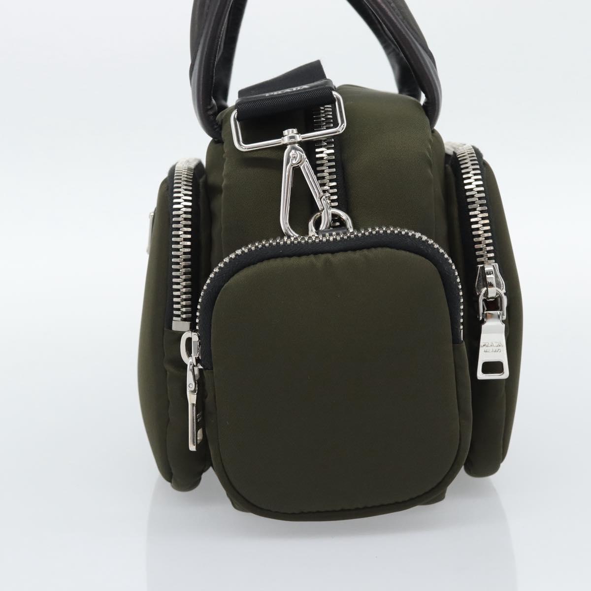 PRADA Hand Bag Nylon 2way Khaki Silver Auth SW2636SAM