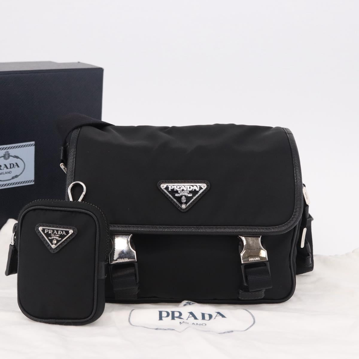 PRADA Shoulder Bag Nylon Black Silver Auth SW2637SAM
