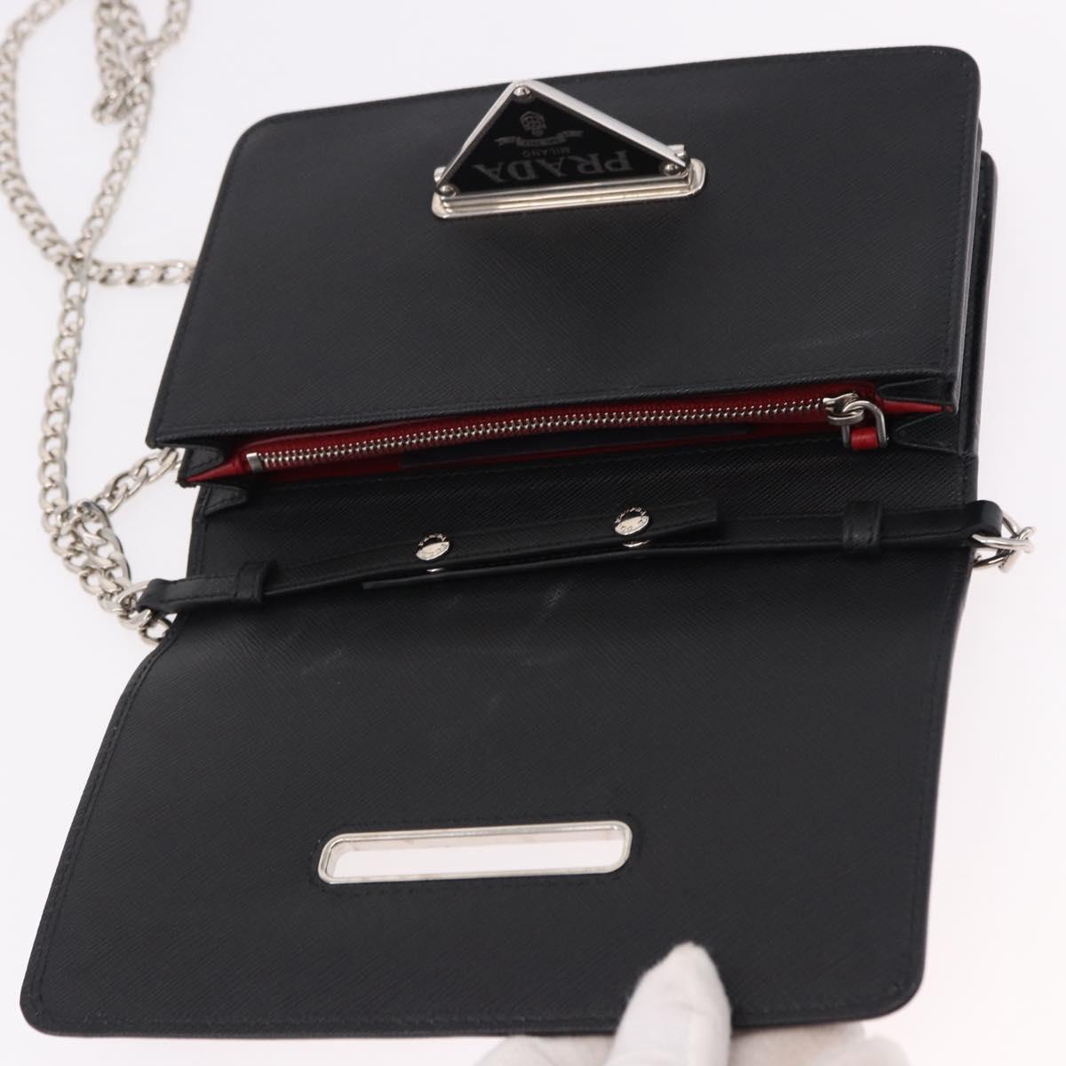 PRADA Robot Chain Shoulder Bag Saffiano Black Silver Auth SW2638SM