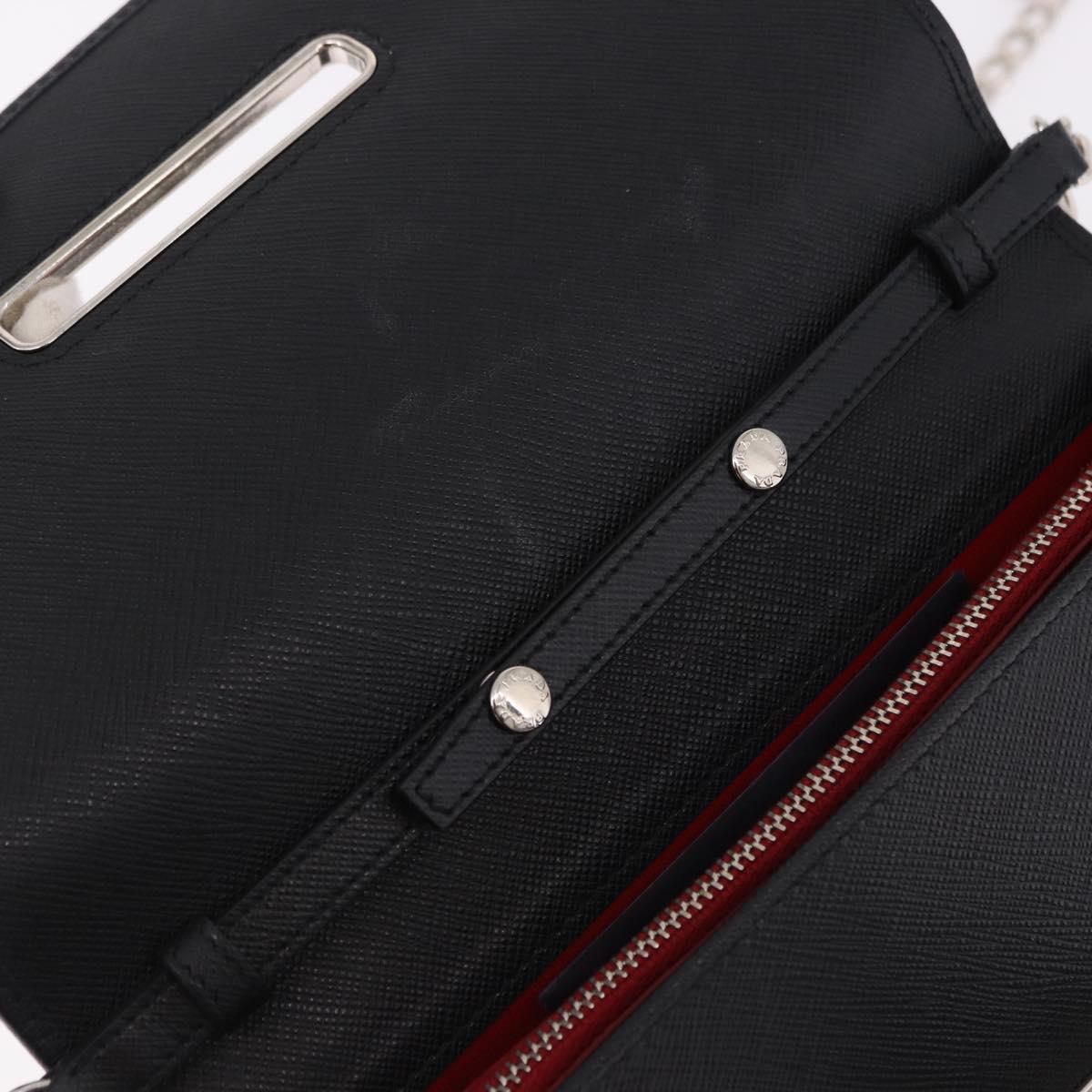 PRADA Robot Chain Shoulder Bag Saffiano Black Silver Auth SW2638SM
