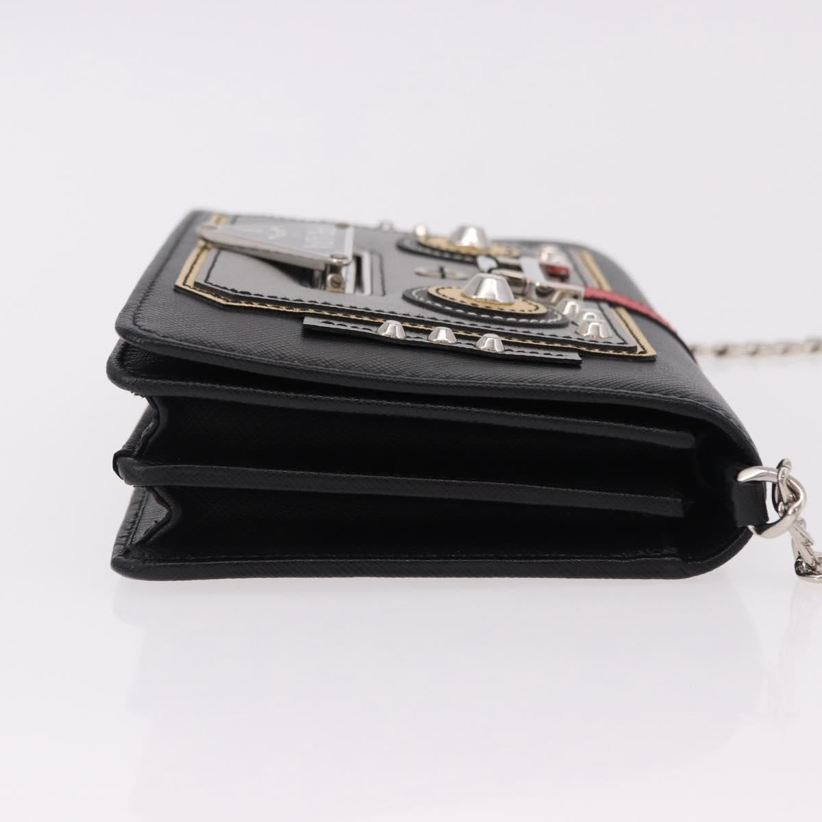 PRADA Robot Chain Shoulder Bag Saffiano Black Silver Auth SW2638SM