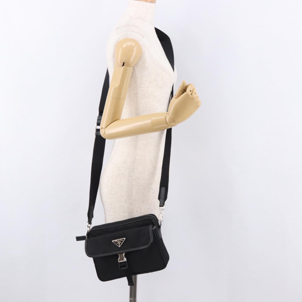 PRADA Shoulder Bag Nylon Black Silver Auth SW2639M