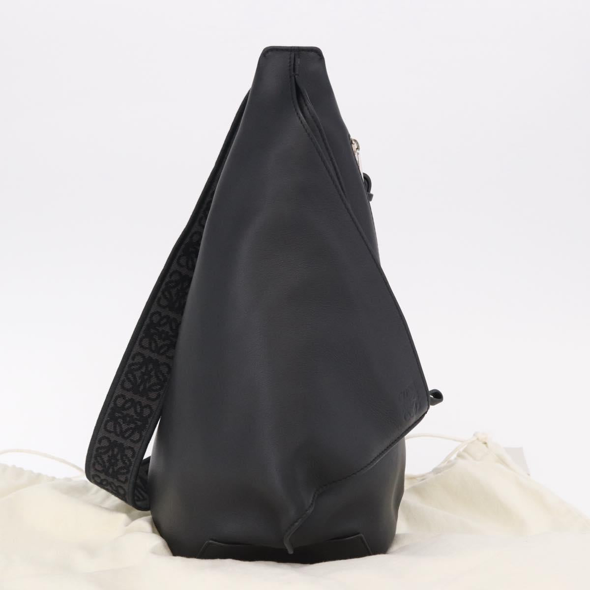 LOEWE Anton Sling Shoulder Bag Leather Black Silver Auth SW2640SM