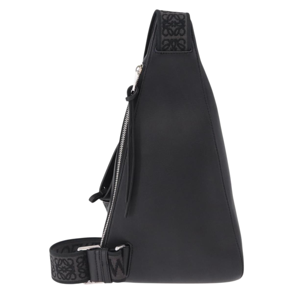 LOEWE Anton Sling Shoulder Bag Leather Black Silver Auth SW2640SM