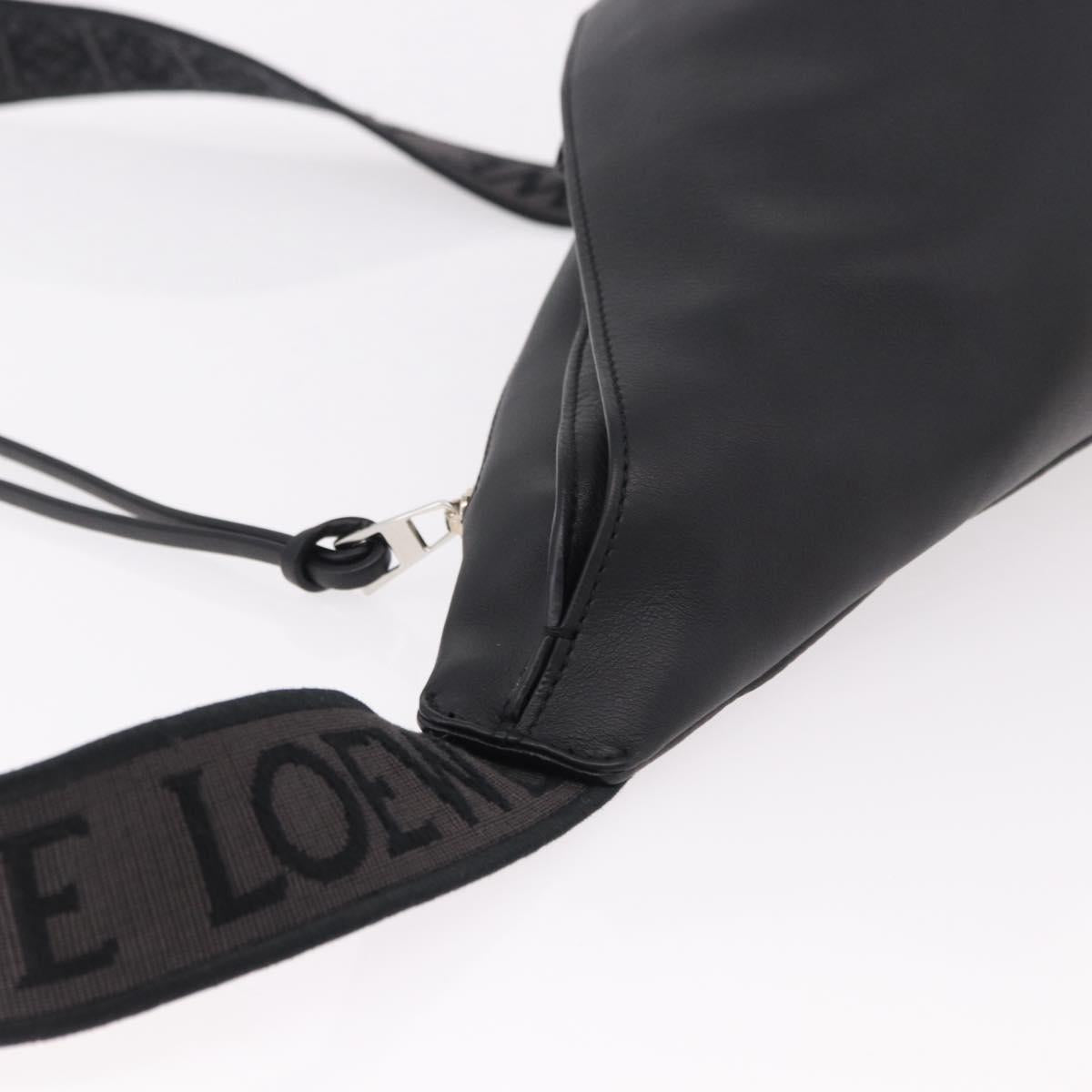 LOEWE Anton Sling Shoulder Bag Leather Black Silver Auth SW2640SM