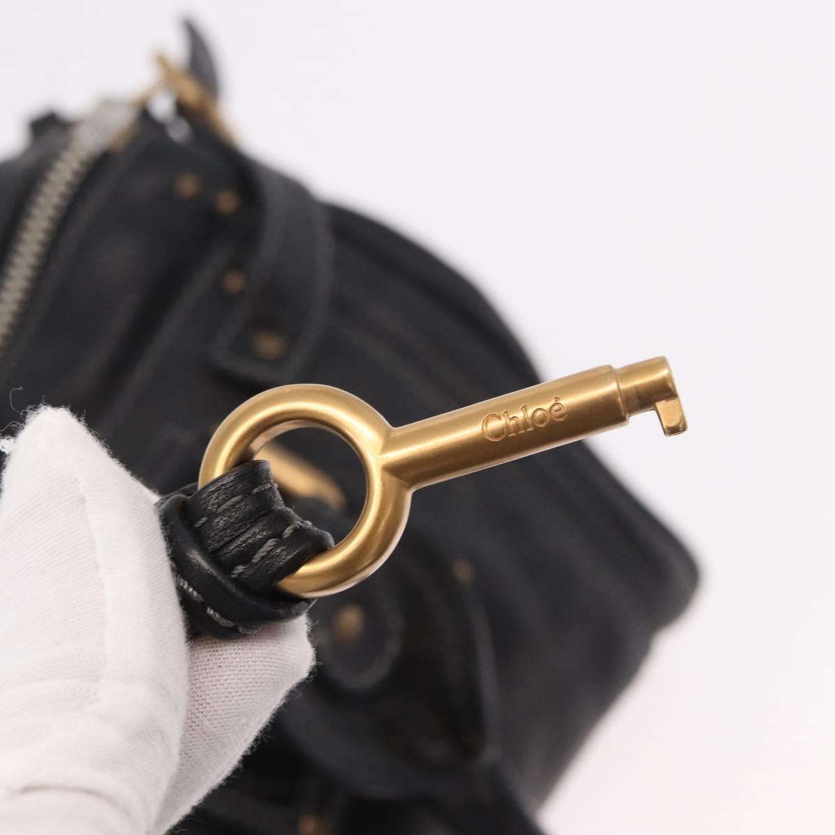 Chloe Paddington Hand Bag Leather Black Gold Auth SW2641M