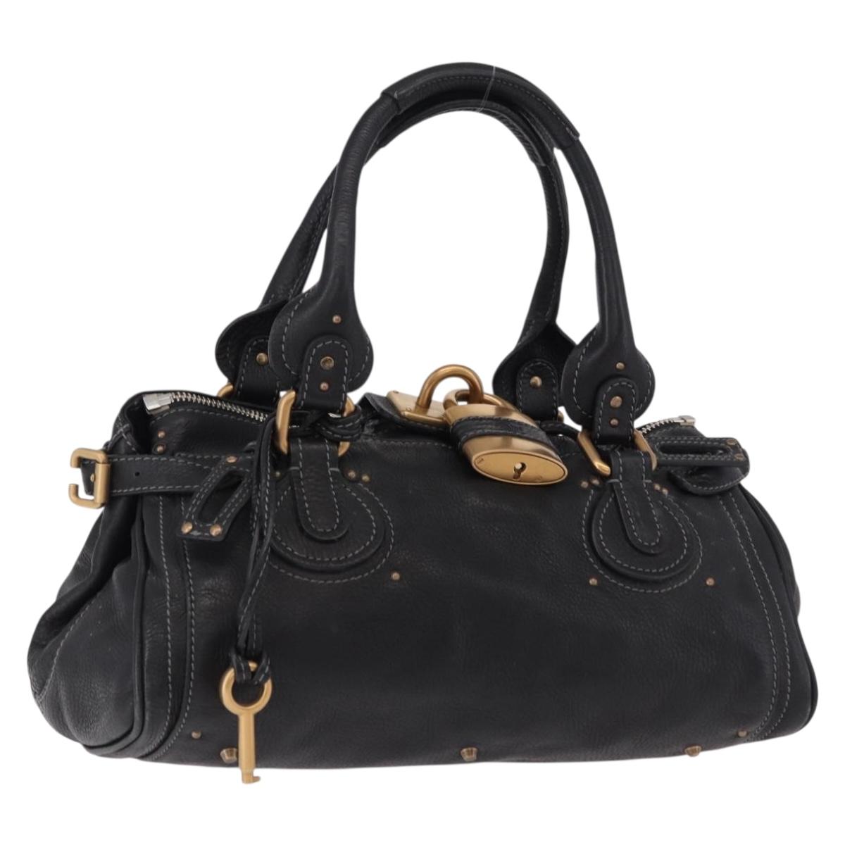Chloe Paddington Hand Bag Leather Black Gold Auth SW2641M