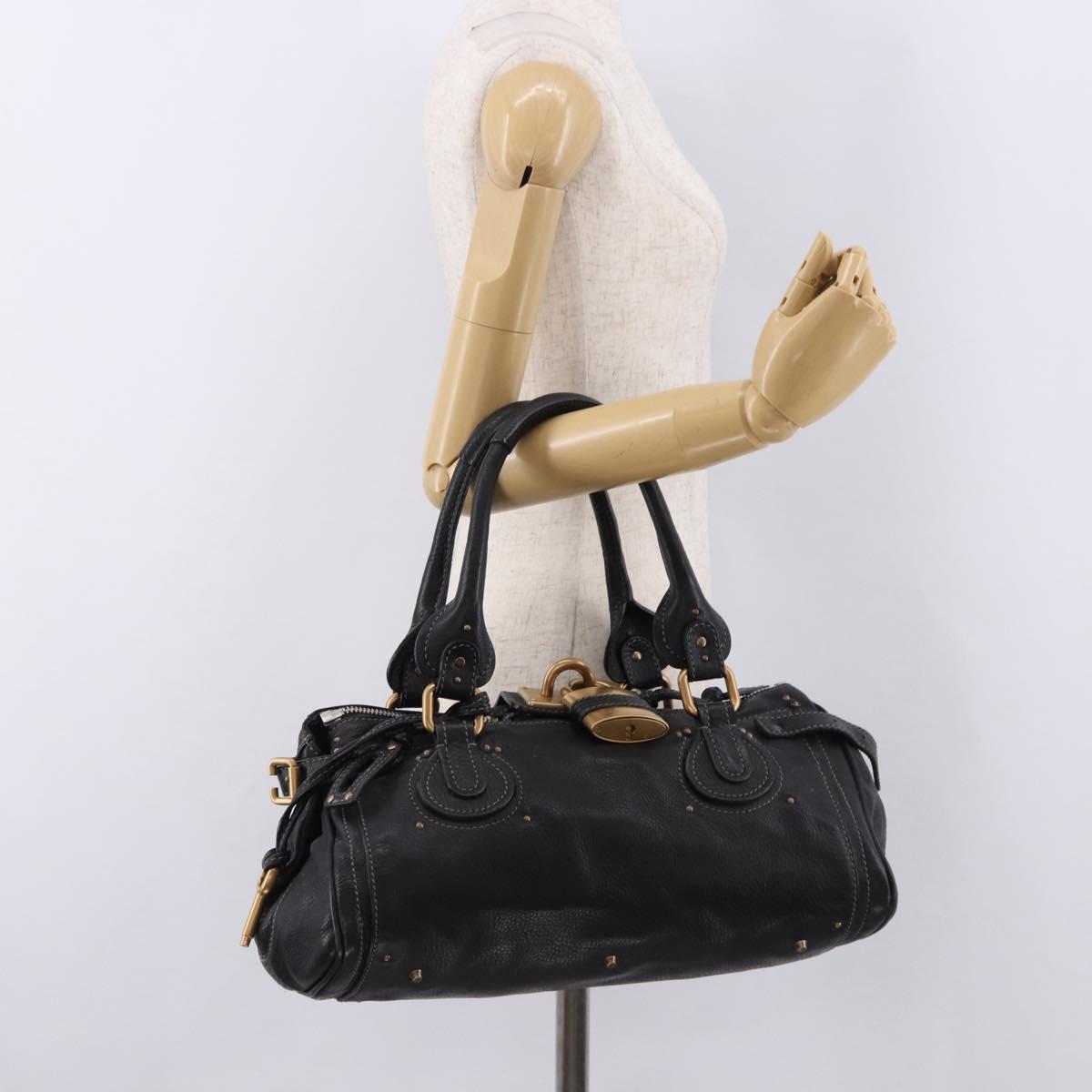 Chloe Paddington Hand Bag Leather Black Gold Auth SW2641M