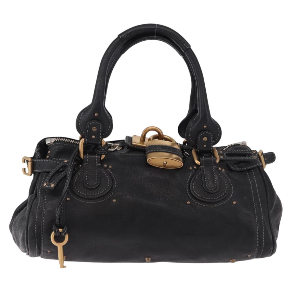 Chloe Paddington Hand Bag Leather Black Gold Auth SW2641M