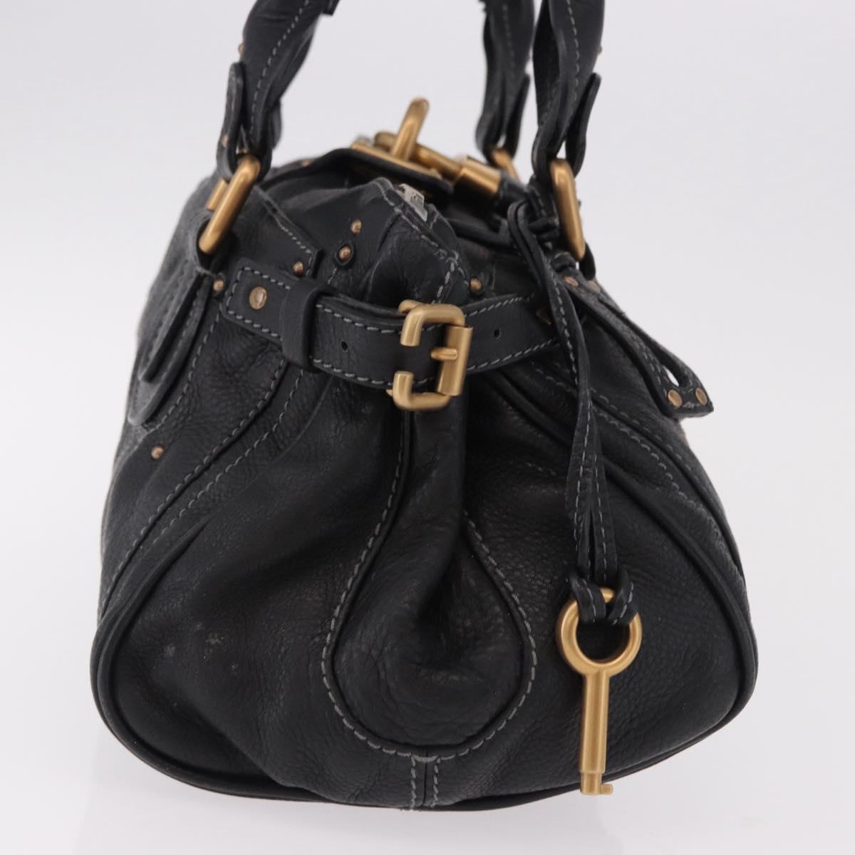 Chloe Paddington Hand Bag Leather Black Gold Auth SW2641M