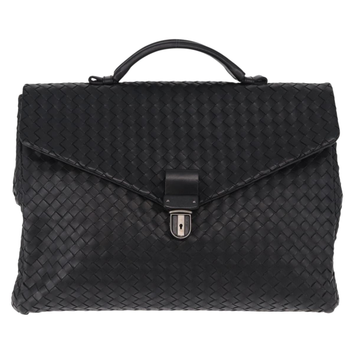 BOTTEGA VENETA INTRECCIATO Briefcase Leather Black 113095 Auth SW2642V