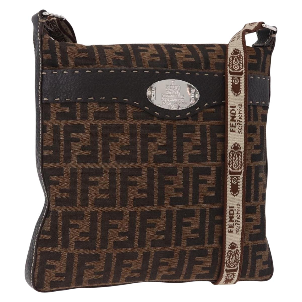 FENDI Zucca Canvas Celesia Shoulder Bag Brown Silver 8BT109 Auth SW2643V