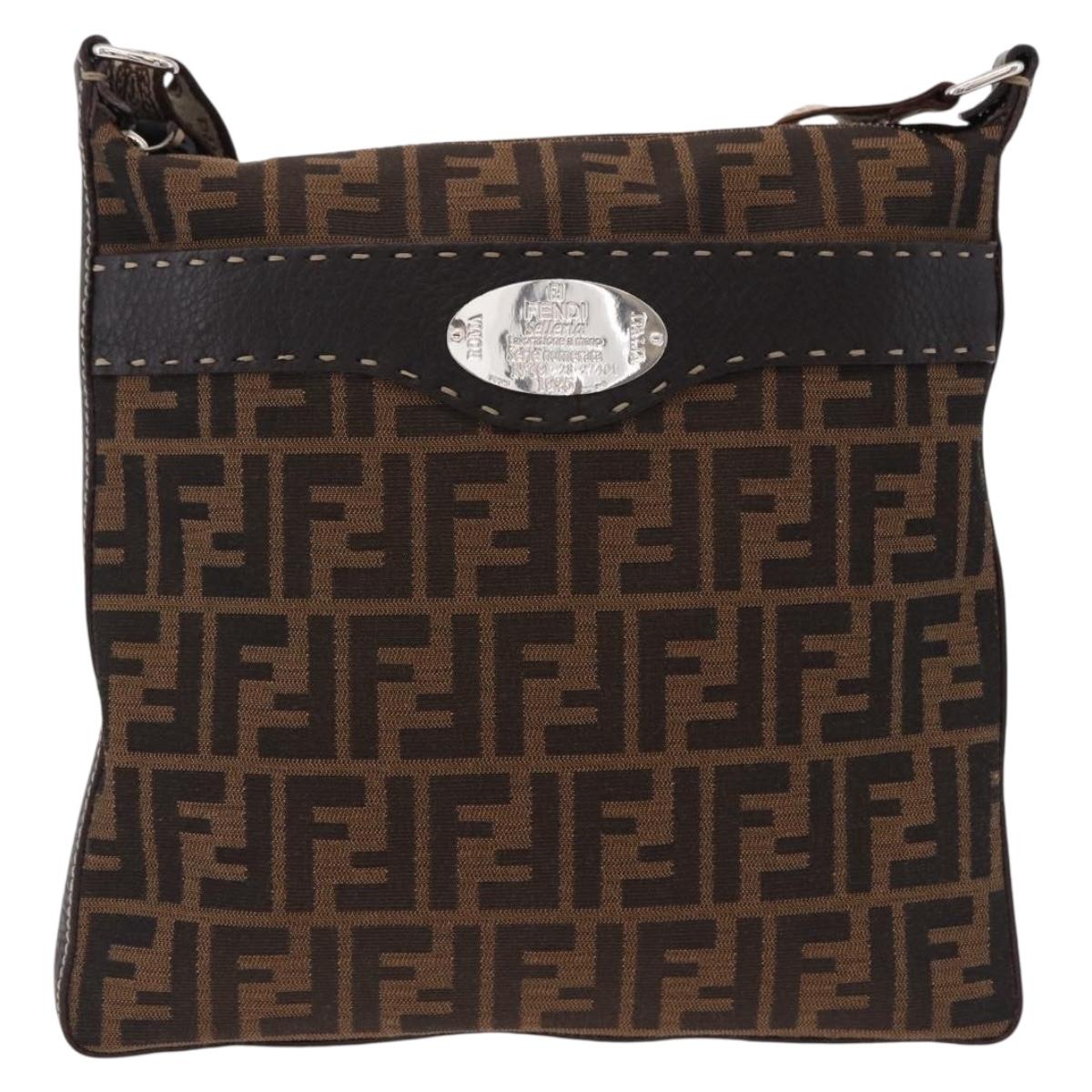 FENDI Zucca Canvas Celesia Shoulder Bag Brown Silver 8BT109 Auth SW2643V