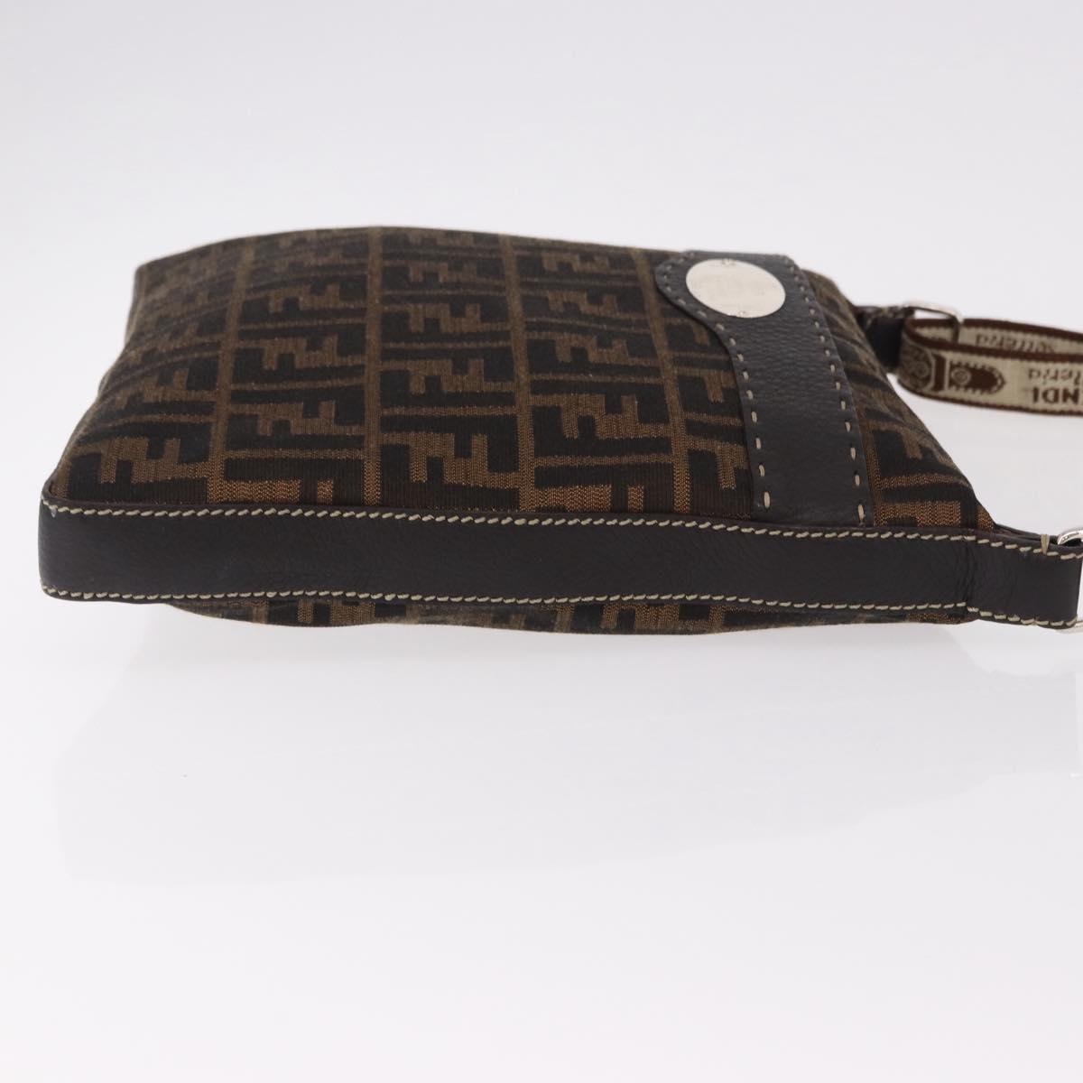 FENDI Zucca Canvas Celesia Shoulder Bag Brown Silver 8BT109 Auth SW2643V