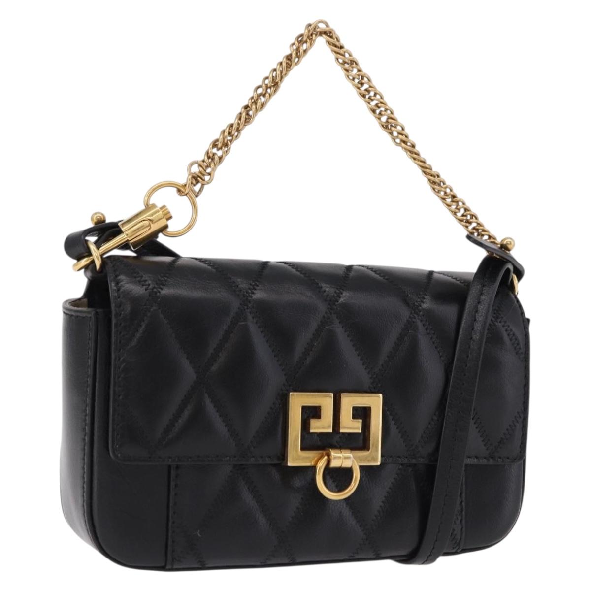 GIVENCHY Chain Shoulder Bag Leather Black Gold Auth SW2652M