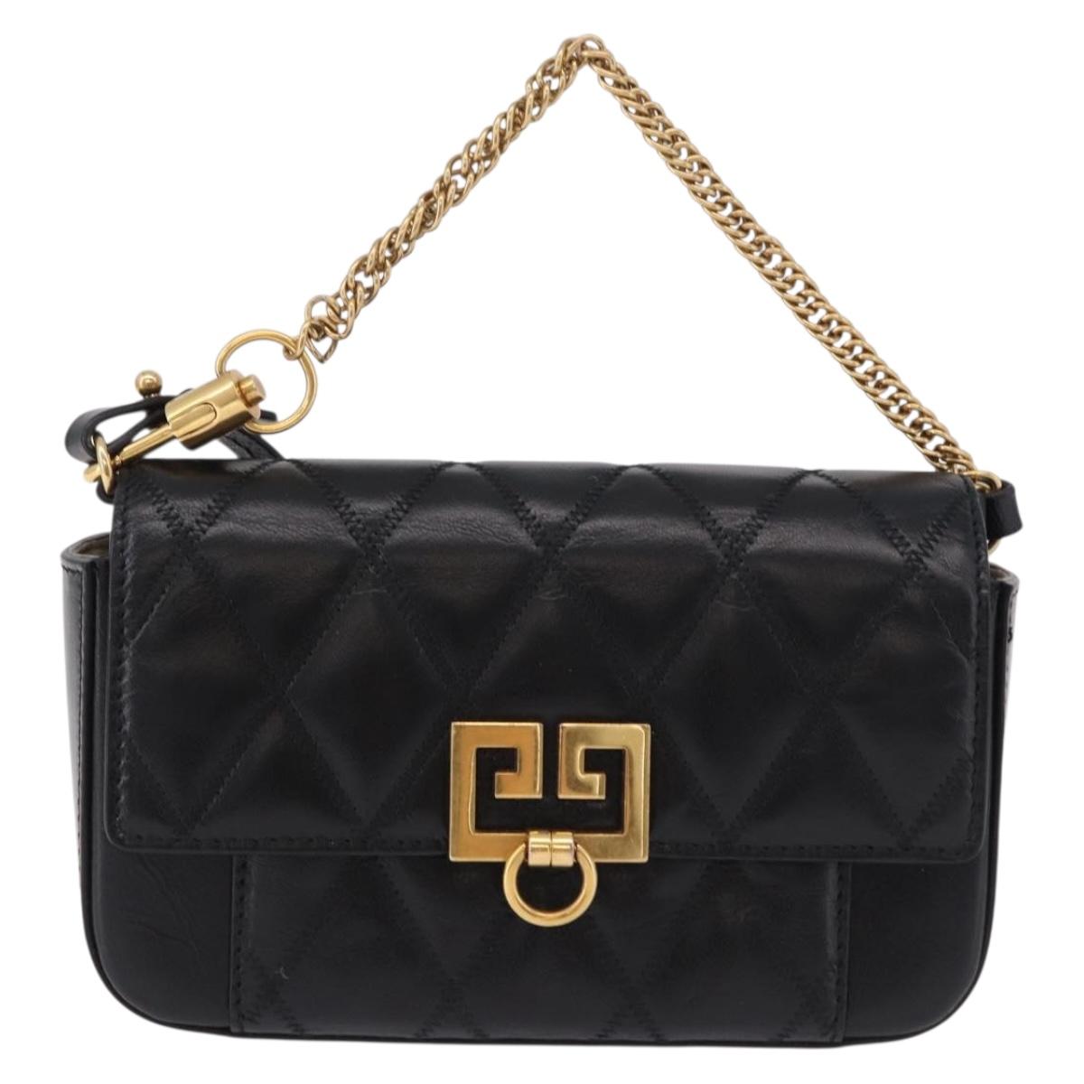 GIVENCHY Chain Shoulder Bag Leather Black Gold Auth SW2652M