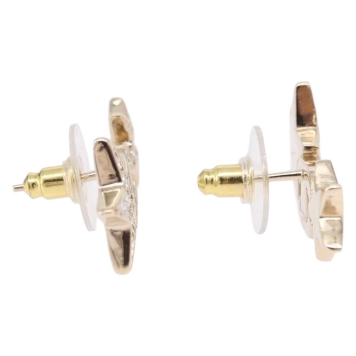 CHANEL Rhinestone COCO Mark Earring Metal Gold Tone CC Auth SW2653SM