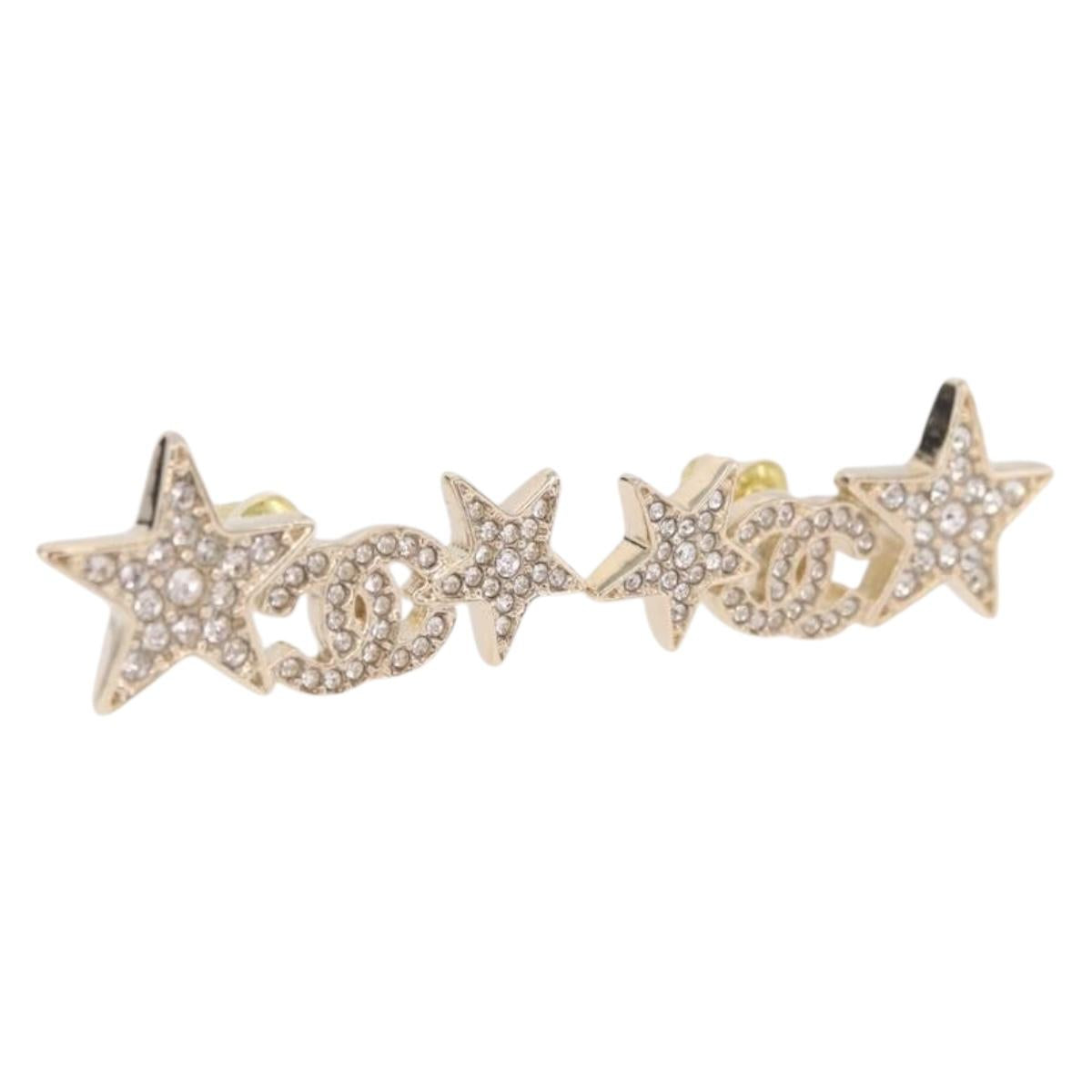 CHANEL Rhinestone COCO Mark Earring Metal Gold Tone CC Auth SW2653SM