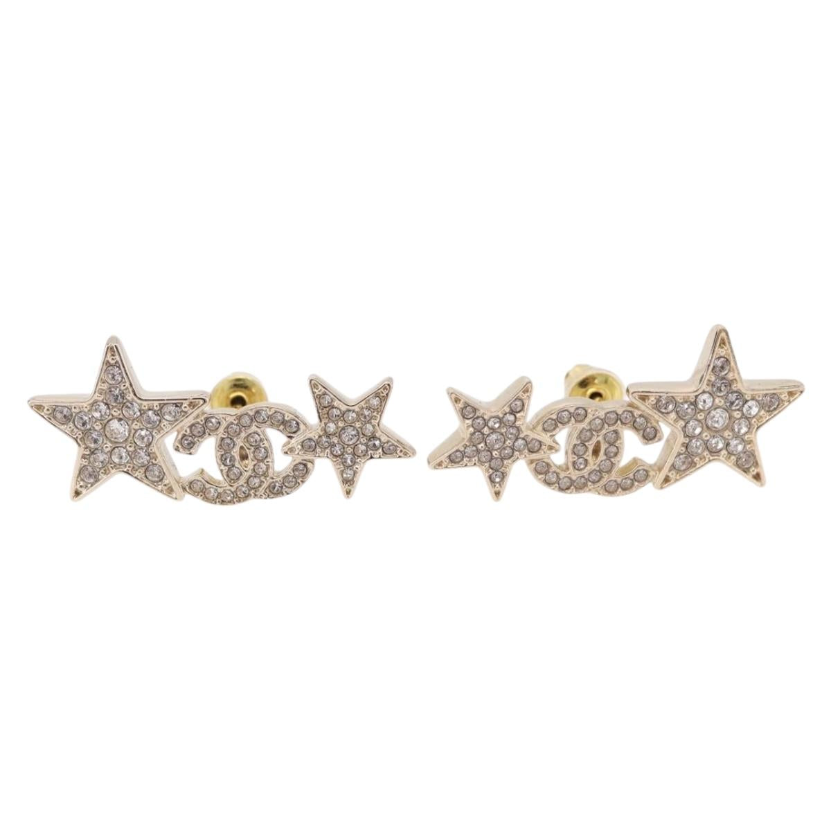 CHANEL Rhinestone COCO Mark Earring Metal Gold Tone CC Auth SW2653SM