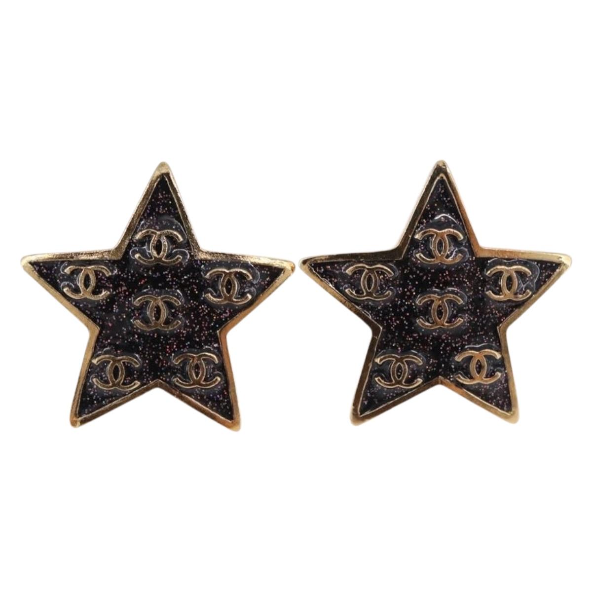 CHANEL Star Coco Mark Pierce Metal Gold Tone CC Auth SW2654SAM