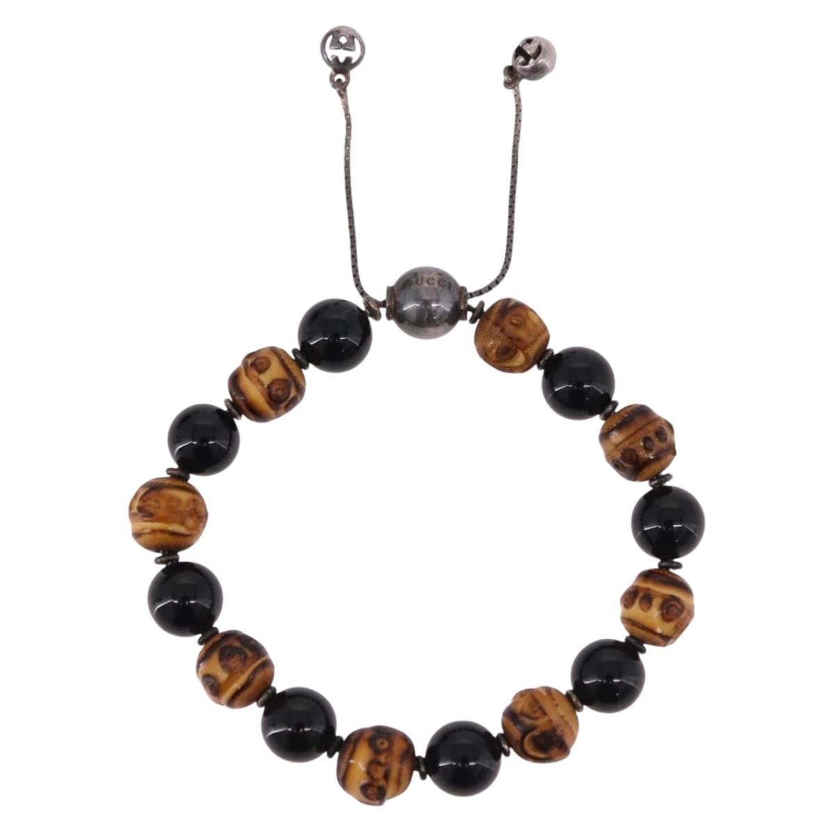 GUCCI Beads Bracelet Metal Multicolor Silver Auth SW2659M