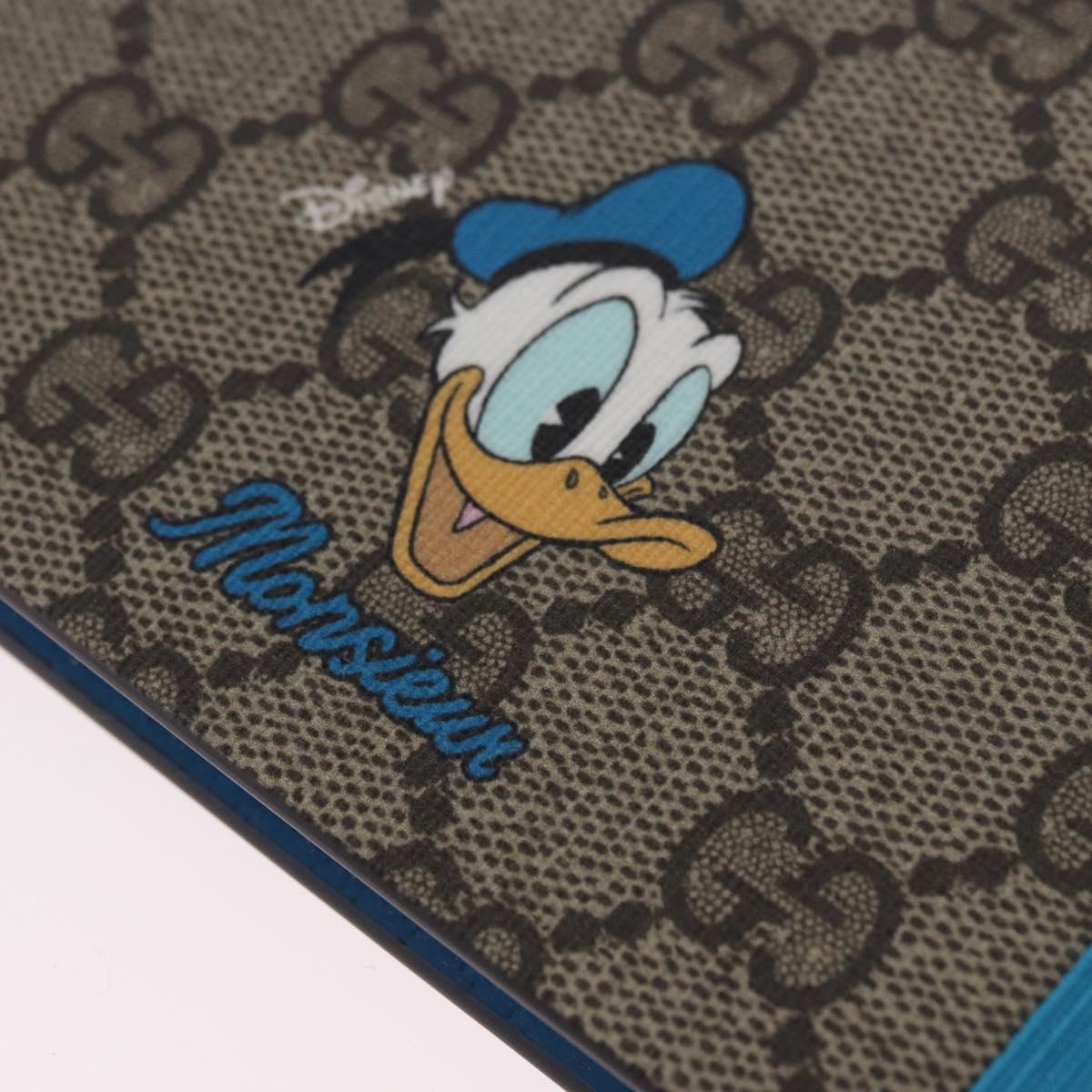 GUCCI GG Supreme Disney Donald Duck Note Book Leather Beige Blue Auth SW2661M