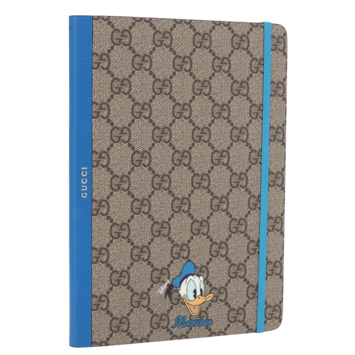 GUCCI GG Supreme Disney Donald Duck Note Book Leather Beige Blue Auth SW2661M