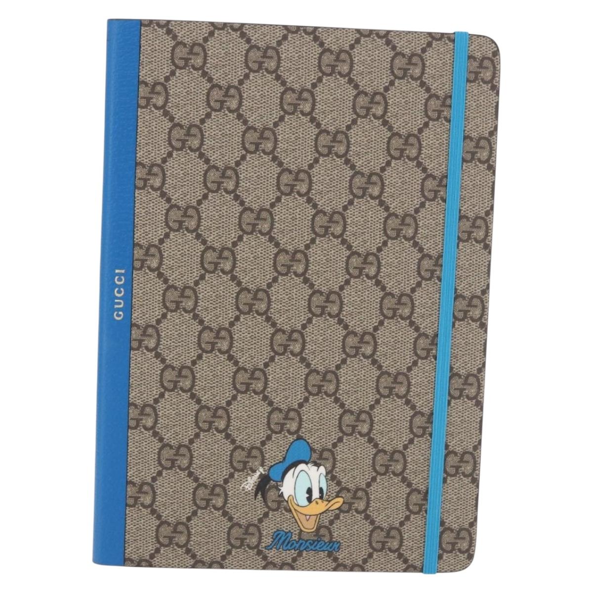 GUCCI GG Supreme Disney Donald Duck Note Book Leather Beige Blue Auth SW2661M