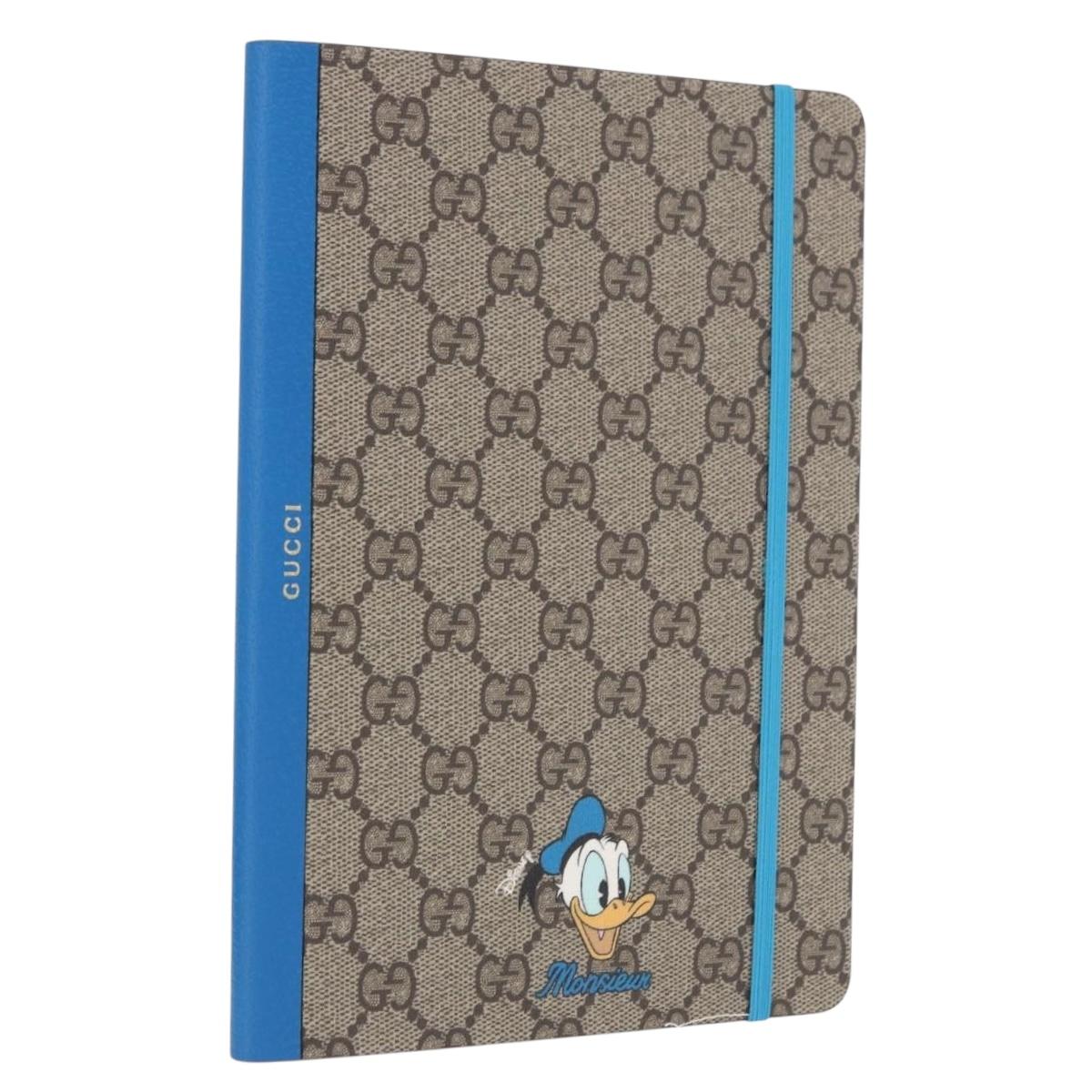 GUCCI GG Supreme Disney Donald Duck Note Book Leather Beige Blue Auth SW2662M
