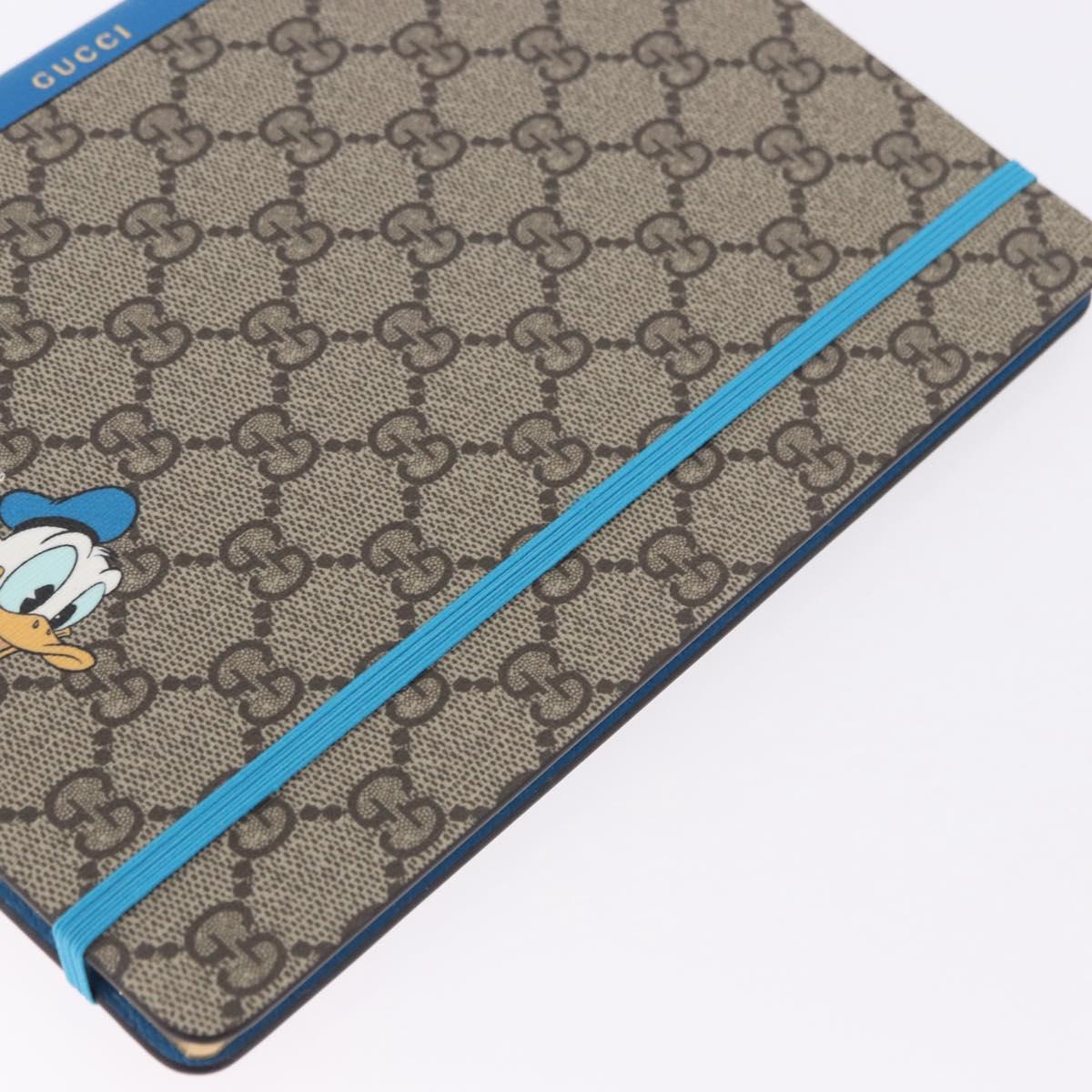 GUCCI GG Supreme Disney Donald Duck Note Book Leather Beige Blue Auth SW2662M