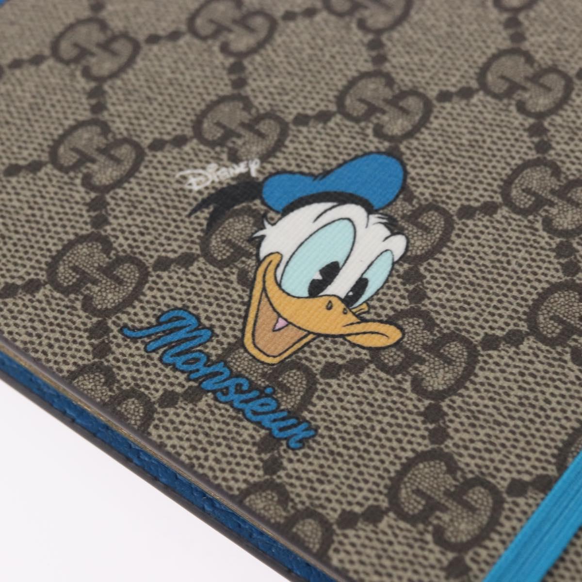 GUCCI GG Supreme Disney Donald Duck Note Book Leather Beige Blue Auth SW2662M