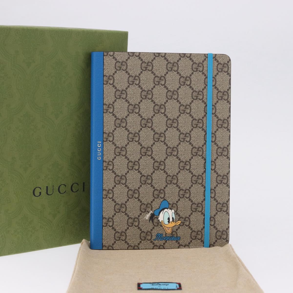 GUCCI GG Supreme Disney Donald Duck Note Book Leather Beige Blue Auth SW2662M