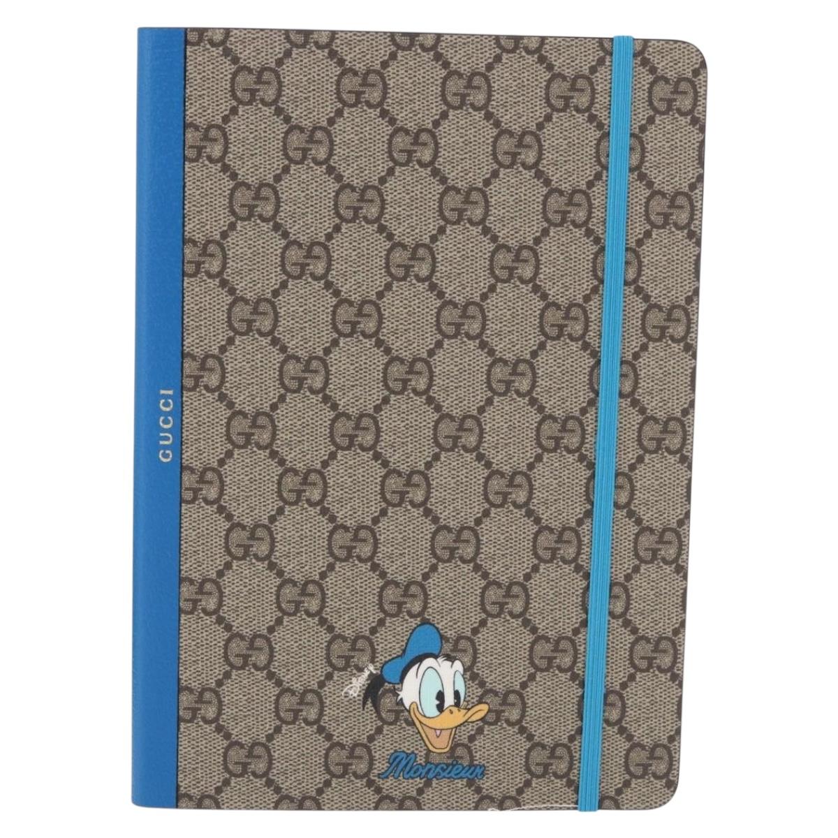 GUCCI GG Supreme Disney Donald Duck Note Book Leather Beige Blue Auth SW2662M