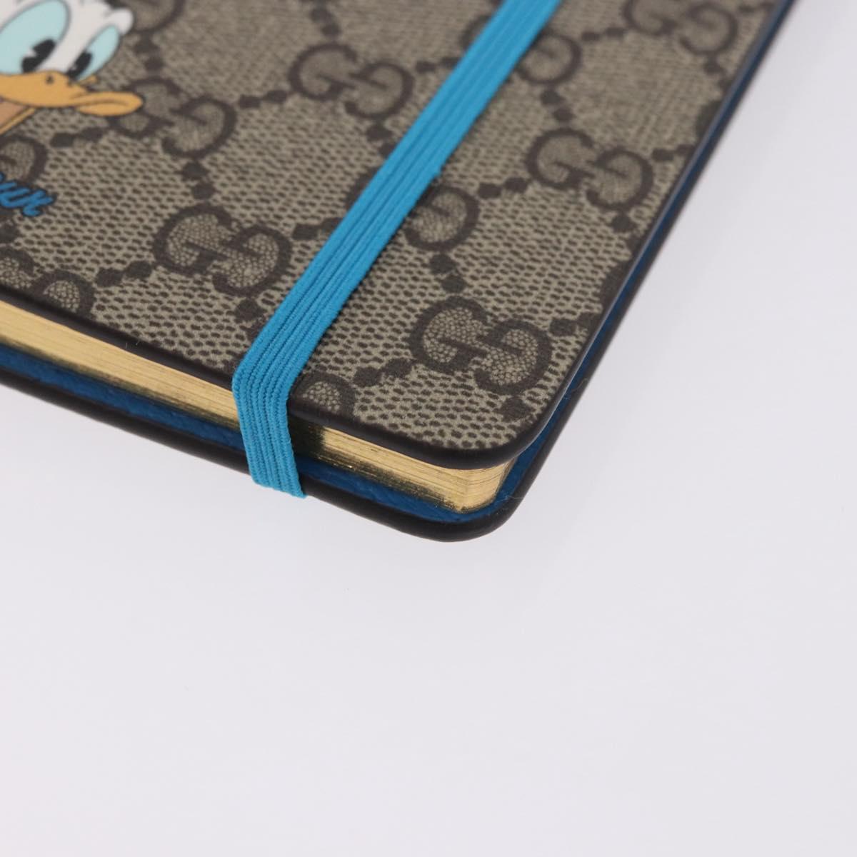 GUCCI GG Supreme Disney Donald Duck Note Book Leather Beige Blue Auth SW2662M