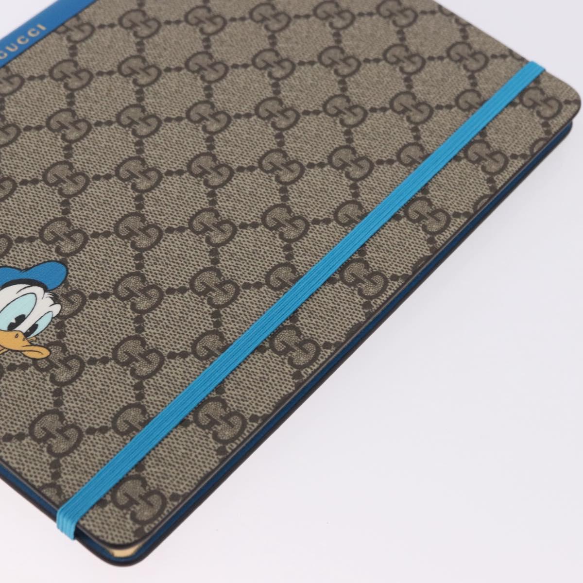 GUCCI GG Supreme Disney Donald Duck Note Book Leather Beige Blue Auth SW2663M