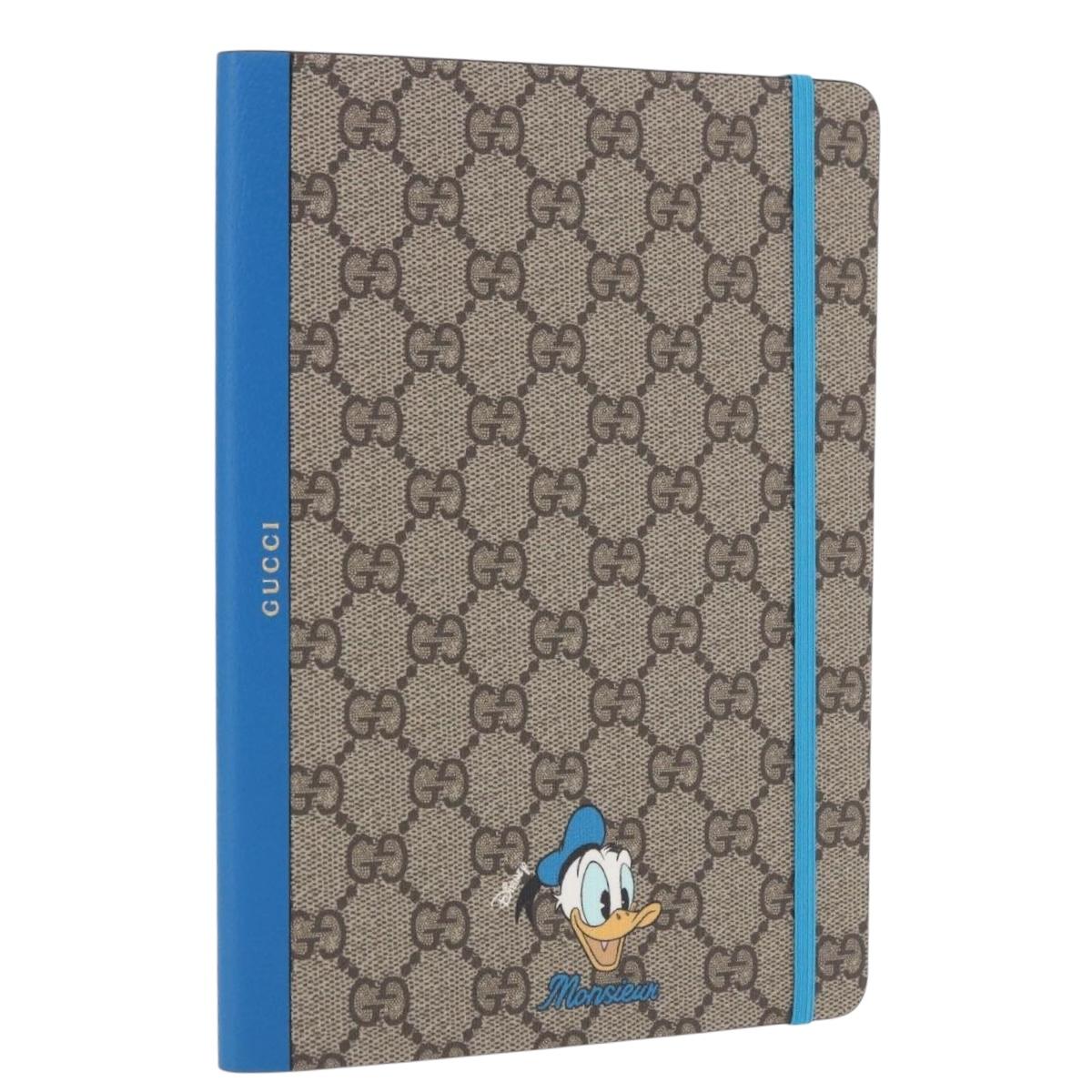 GUCCI GG Supreme Disney Donald Duck Note Book Leather Beige Blue Auth SW2663M