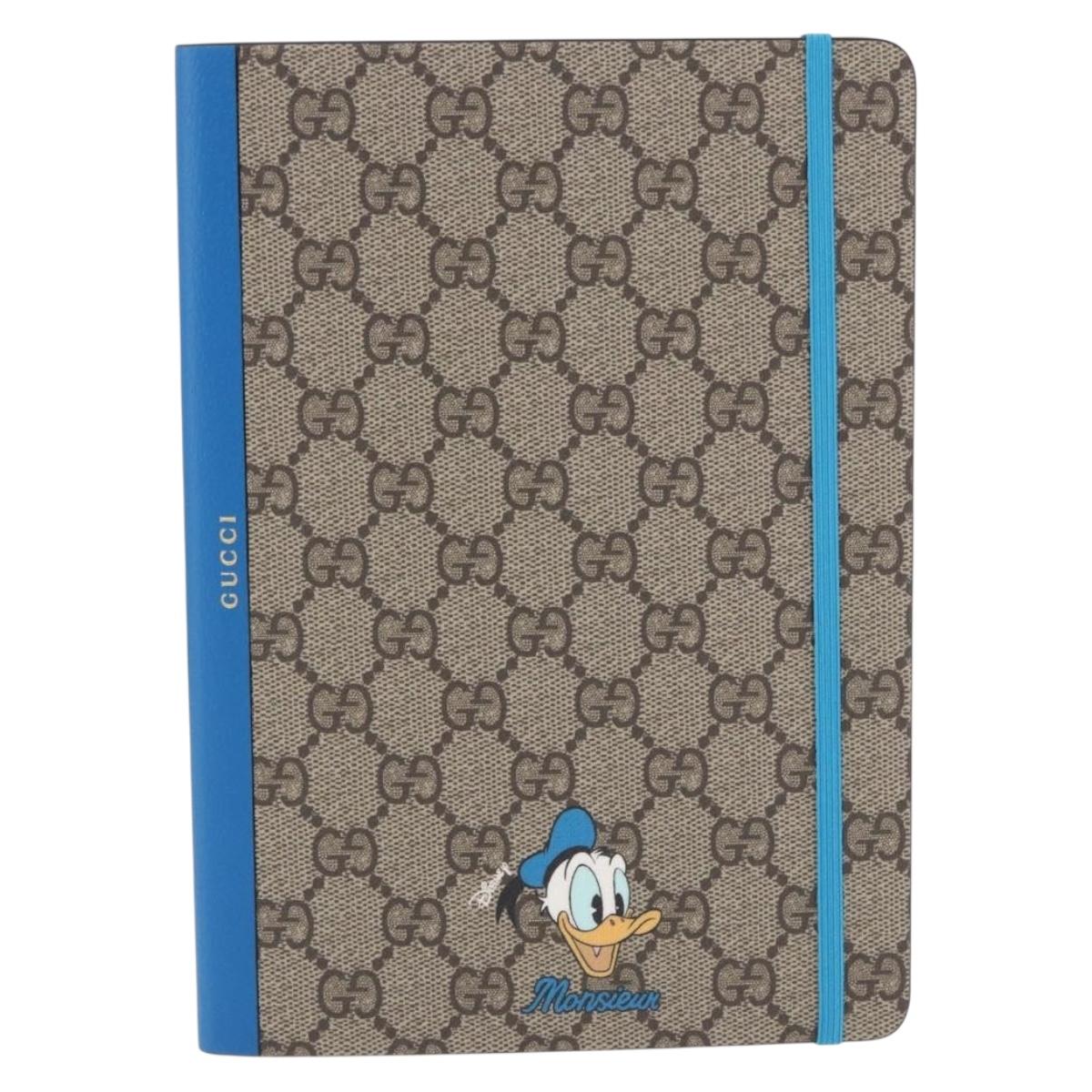 GUCCI GG Supreme Disney Donald Duck Note Book Leather Beige Blue Auth SW2663M