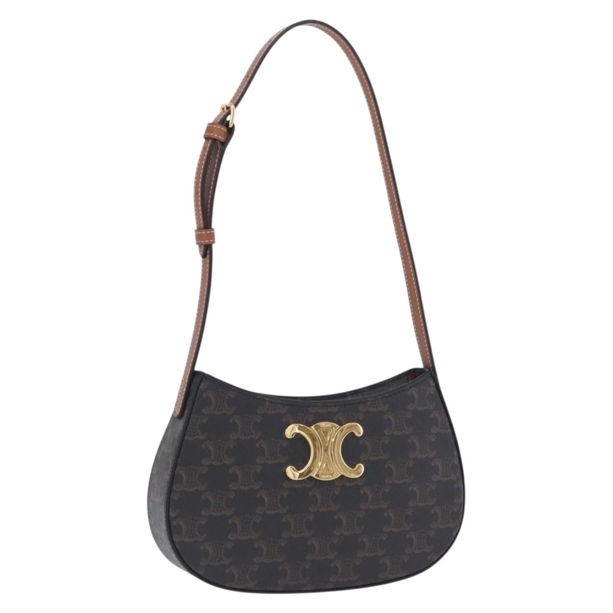 CELINE Triomphe Medium Tilley Bag Shoulder Bag PVC Black Auth SW2664SAM