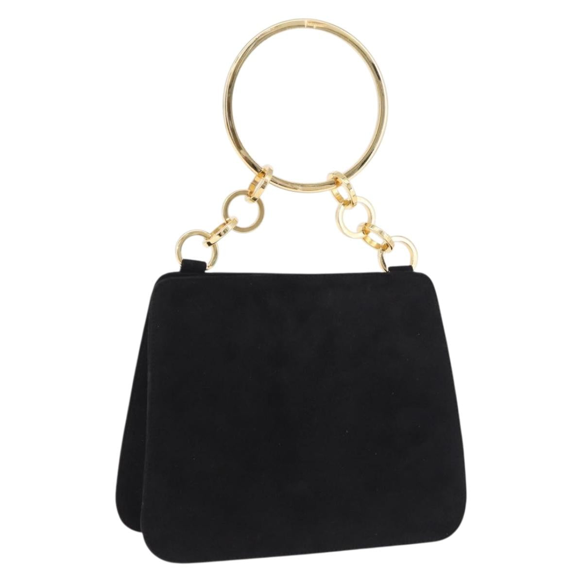Salvatore Ferragamo Hand Bag Suede Black Gold Tone Auth SW2667V