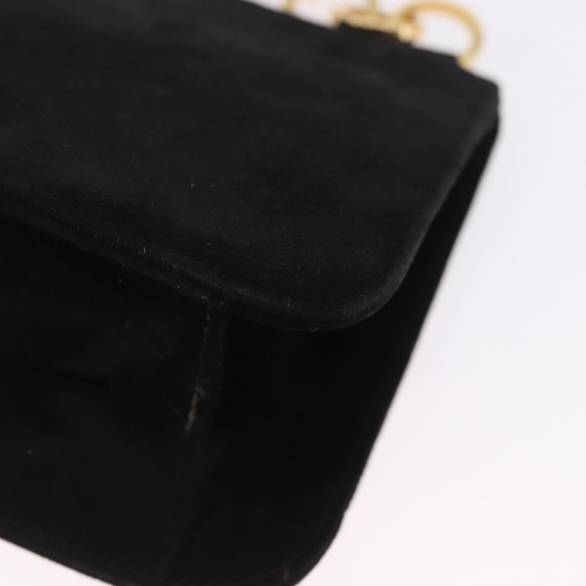 Salvatore Ferragamo Hand Bag Suede Black Gold Tone Auth SW2667V