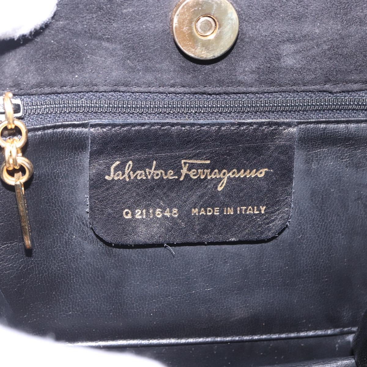Salvatore Ferragamo Hand Bag Suede Black Gold Tone Auth SW2667V