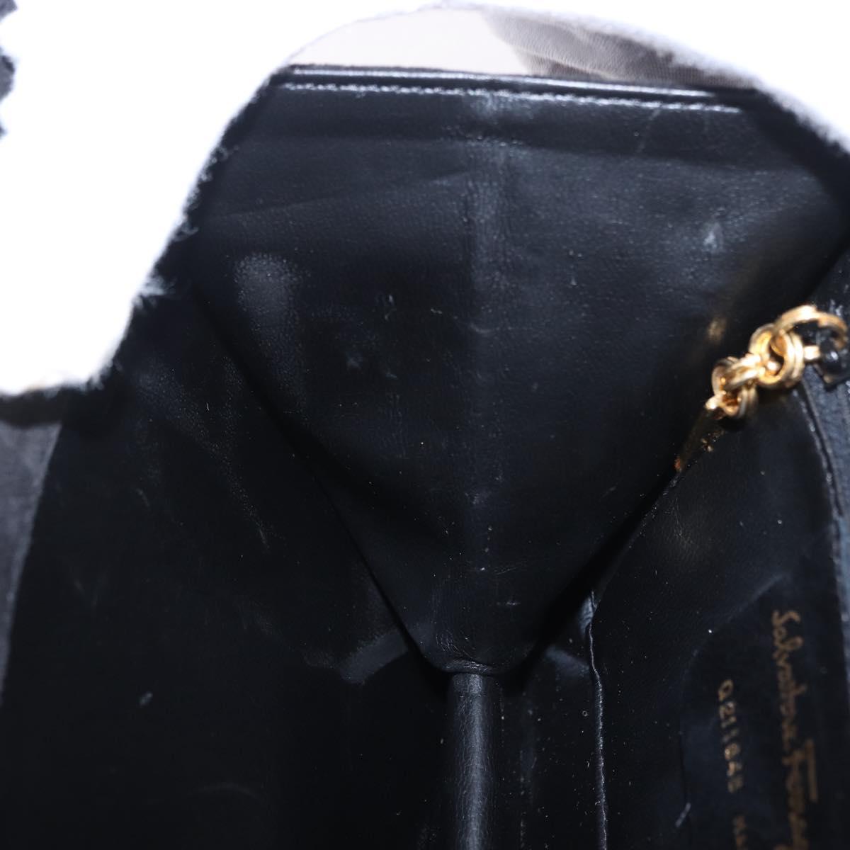 Salvatore Ferragamo Hand Bag Suede Black Gold Tone Auth SW2667V