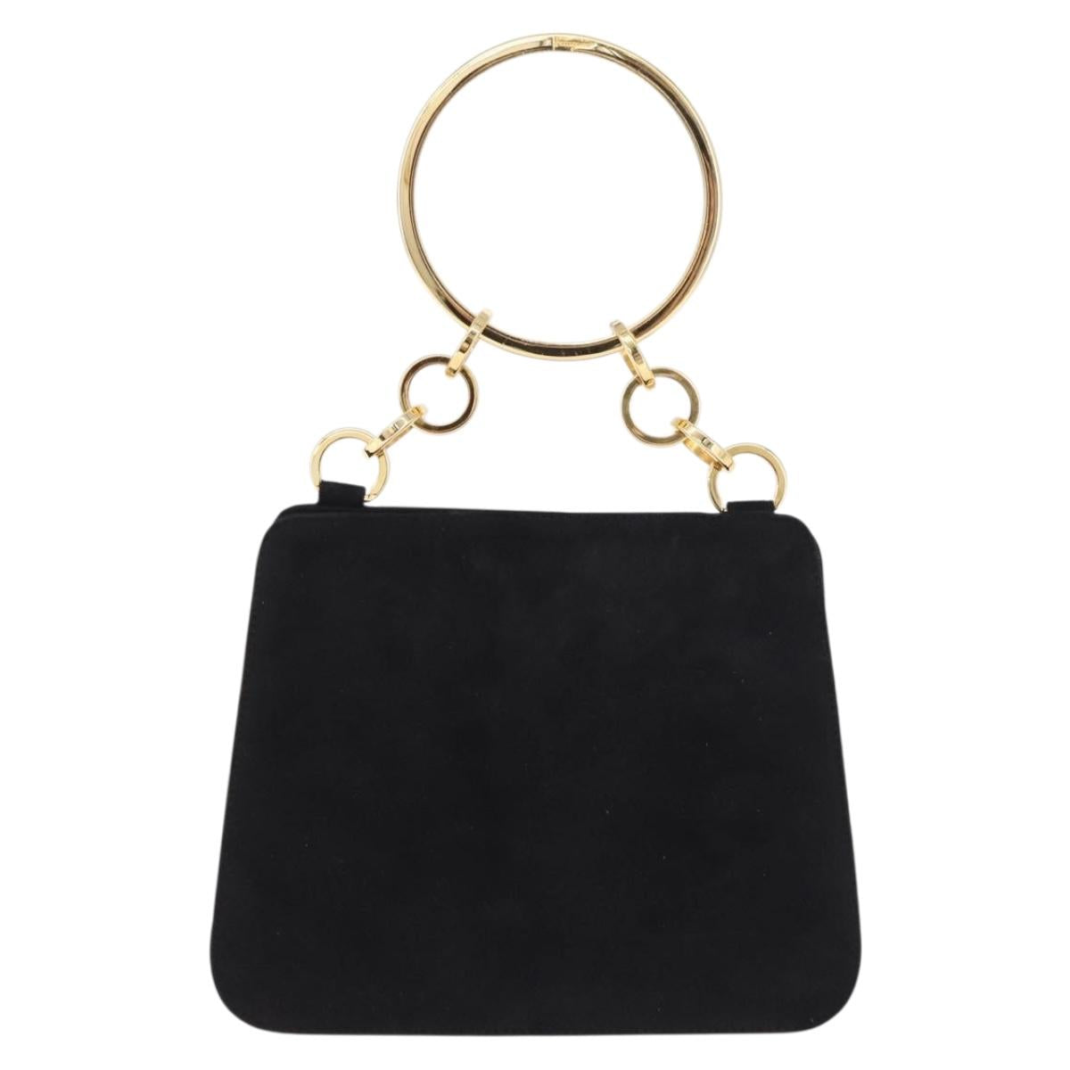 Salvatore Ferragamo Hand Bag Suede Black Gold Tone Auth SW2667V