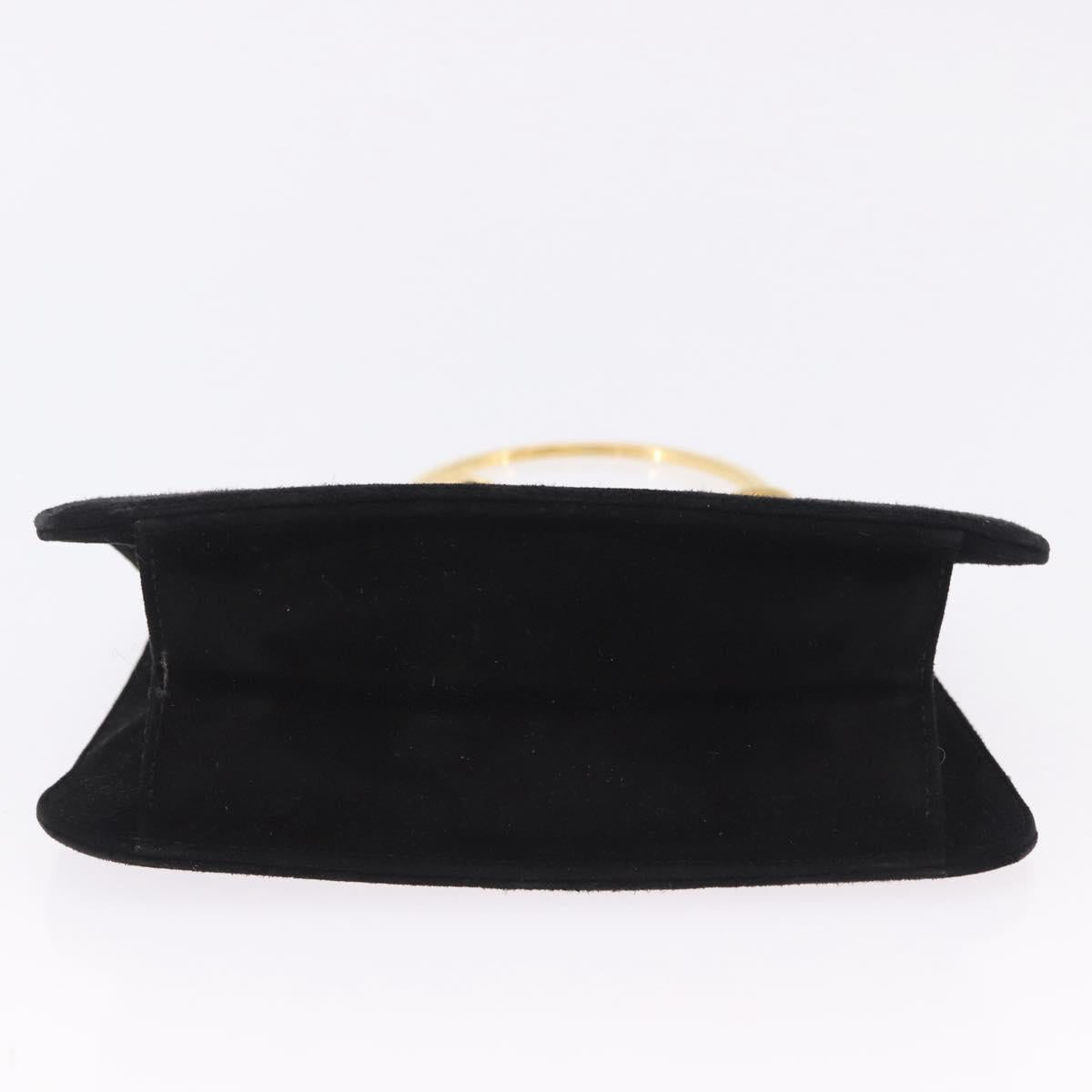 Salvatore Ferragamo Hand Bag Suede Black Gold Tone Auth SW2667V