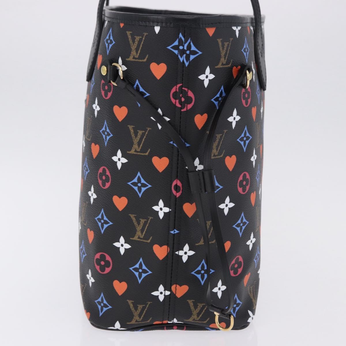 LOUIS VUITTON Monogram Game On Neverfull MM Tote Bag Black M57483 Auth SW2669SM