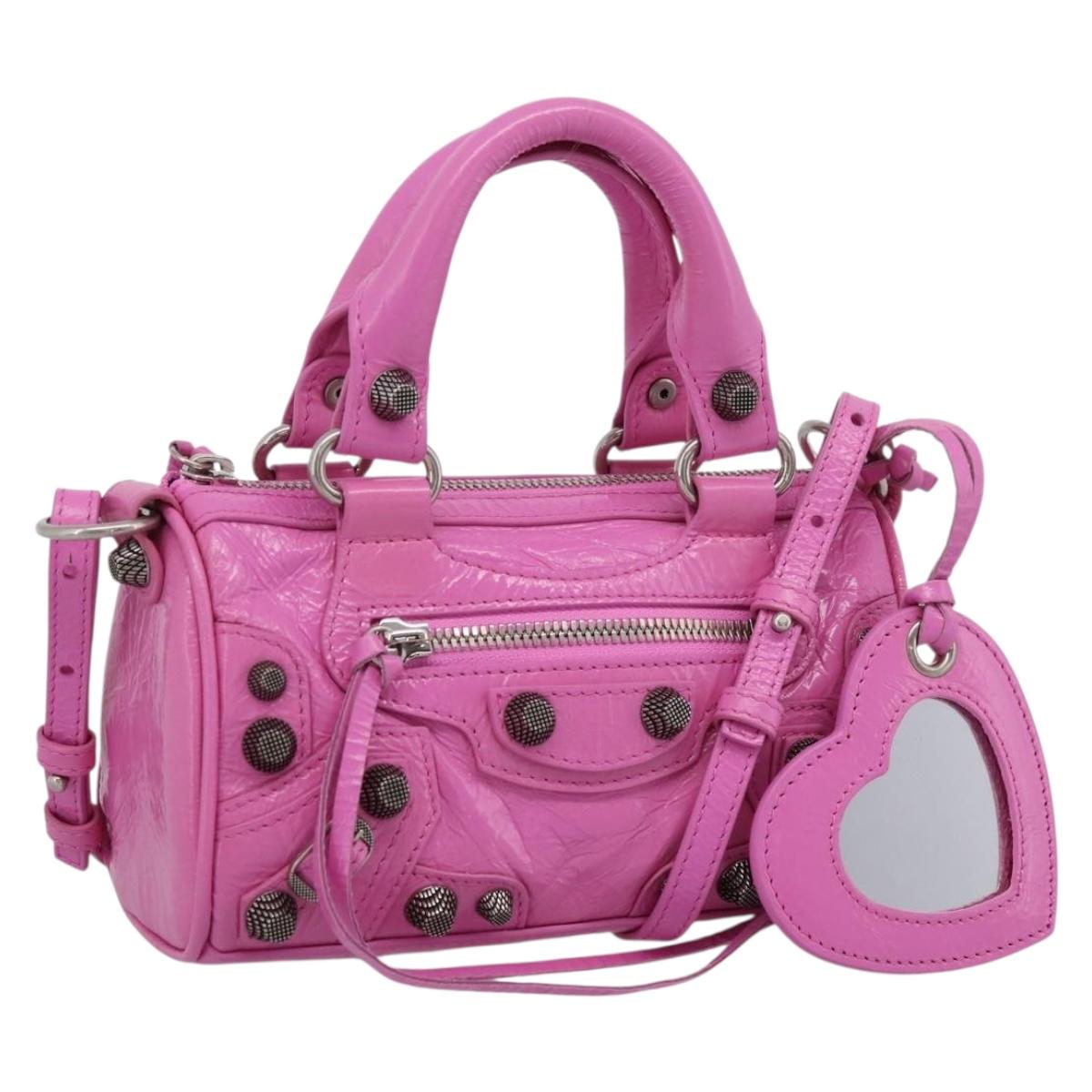 BALENCIAGA Le Cagole Nano Duffel Bag Leather 2way Pink 792599 Auth SW2670SAM