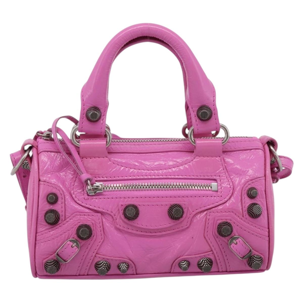 BALENCIAGA Le Cagole Nano Duffel Bag Leather 2way Pink 792599 Auth SW2670SAM