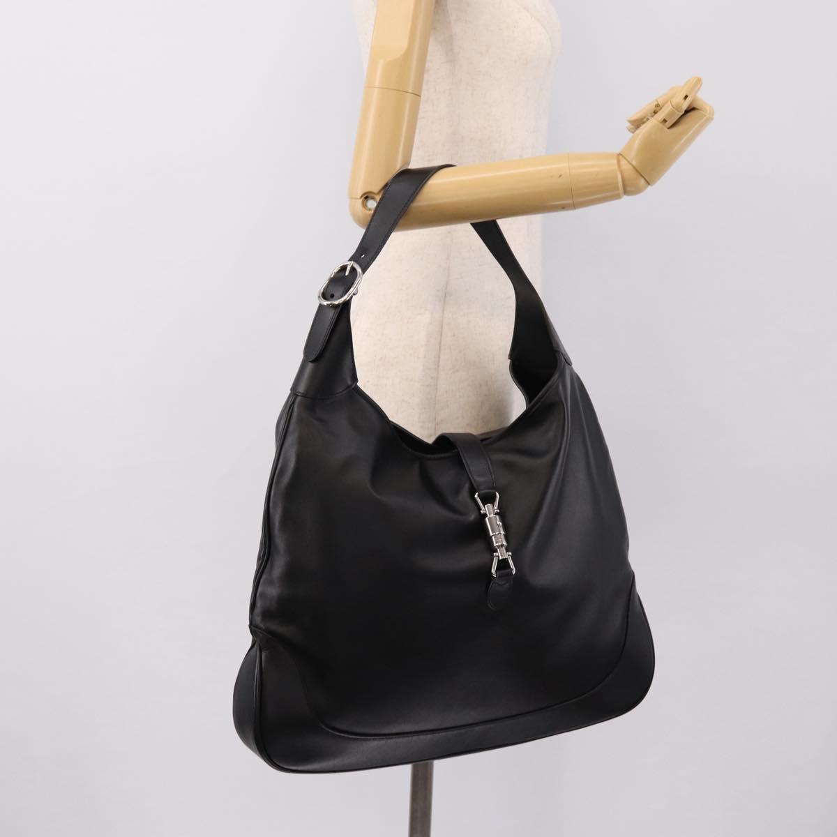 GUCCI Jackie Shoulder Bag Leather 2way Black Silver 764202 Auth SW2671SAM
